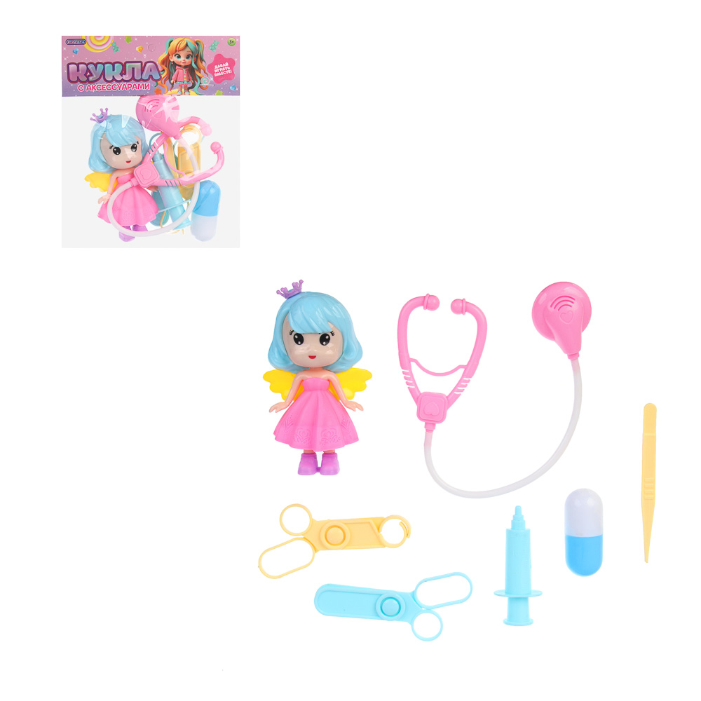 ИГРОЛЕНД Кукла с аксессуарами для игры в пакете, ABS, PP, 14х3х19 см, 4 дизайна